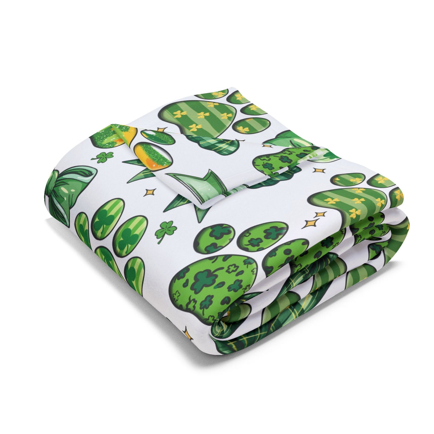 St. Patrick's Day Cozy Arctic Fleece Blanket - Paw Prints & Ribbons