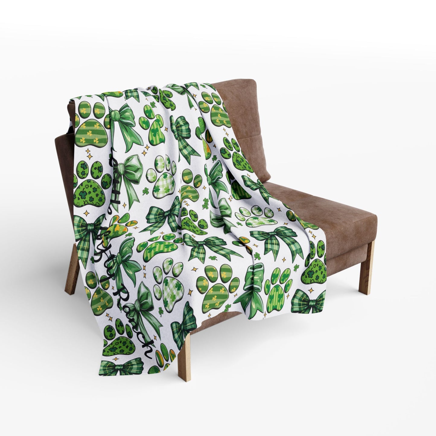 St. Patrick's Day Cozy Arctic Fleece Blanket - Paw Prints & Ribbons