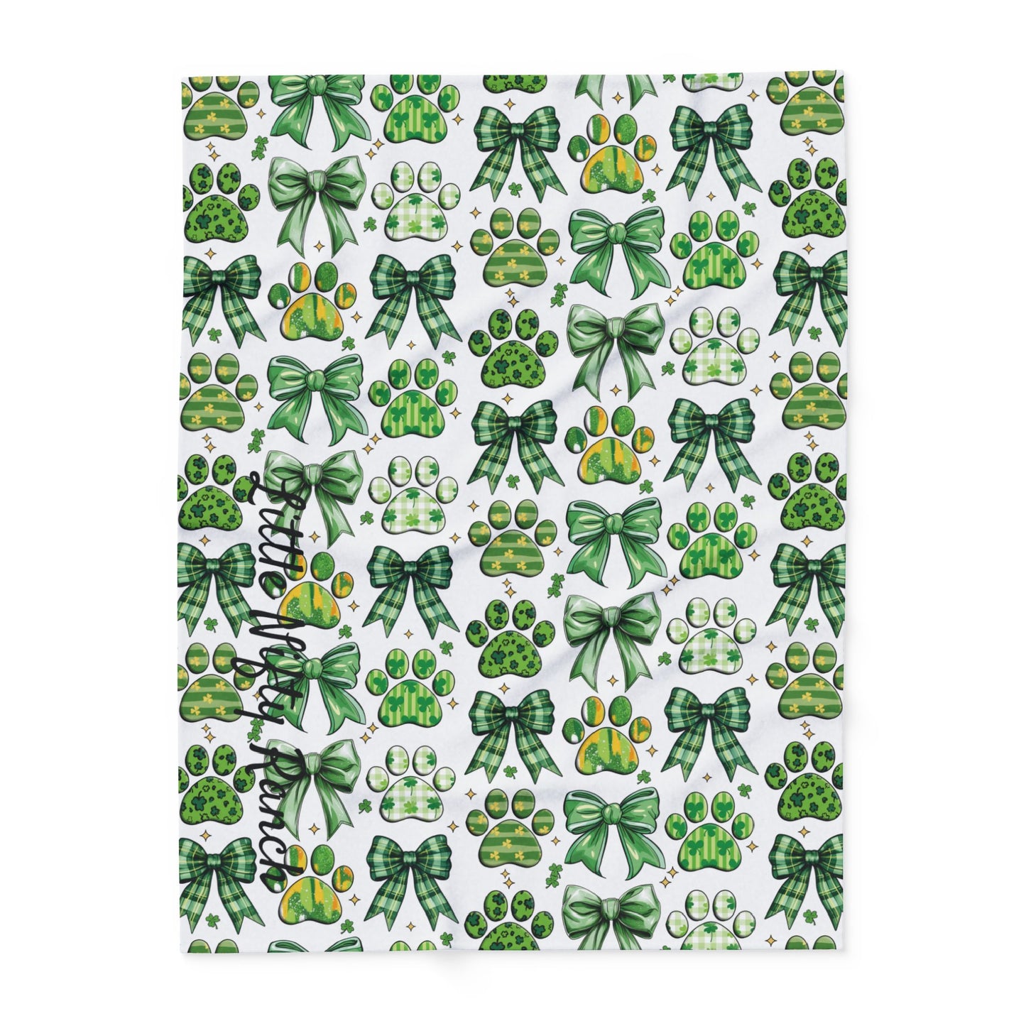 St. Patrick's Day Cozy Arctic Fleece Blanket - Paw Prints & Ribbons