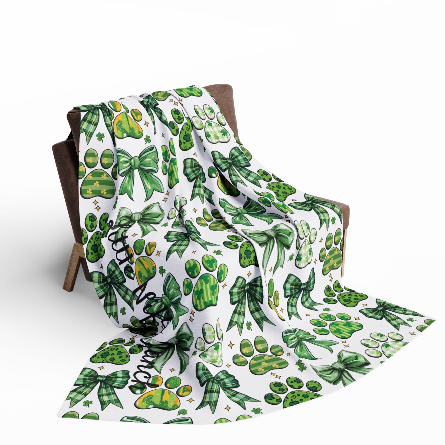 St. Patrick's Day Cozy Arctic Fleece Blanket - Paw Prints & Ribbons