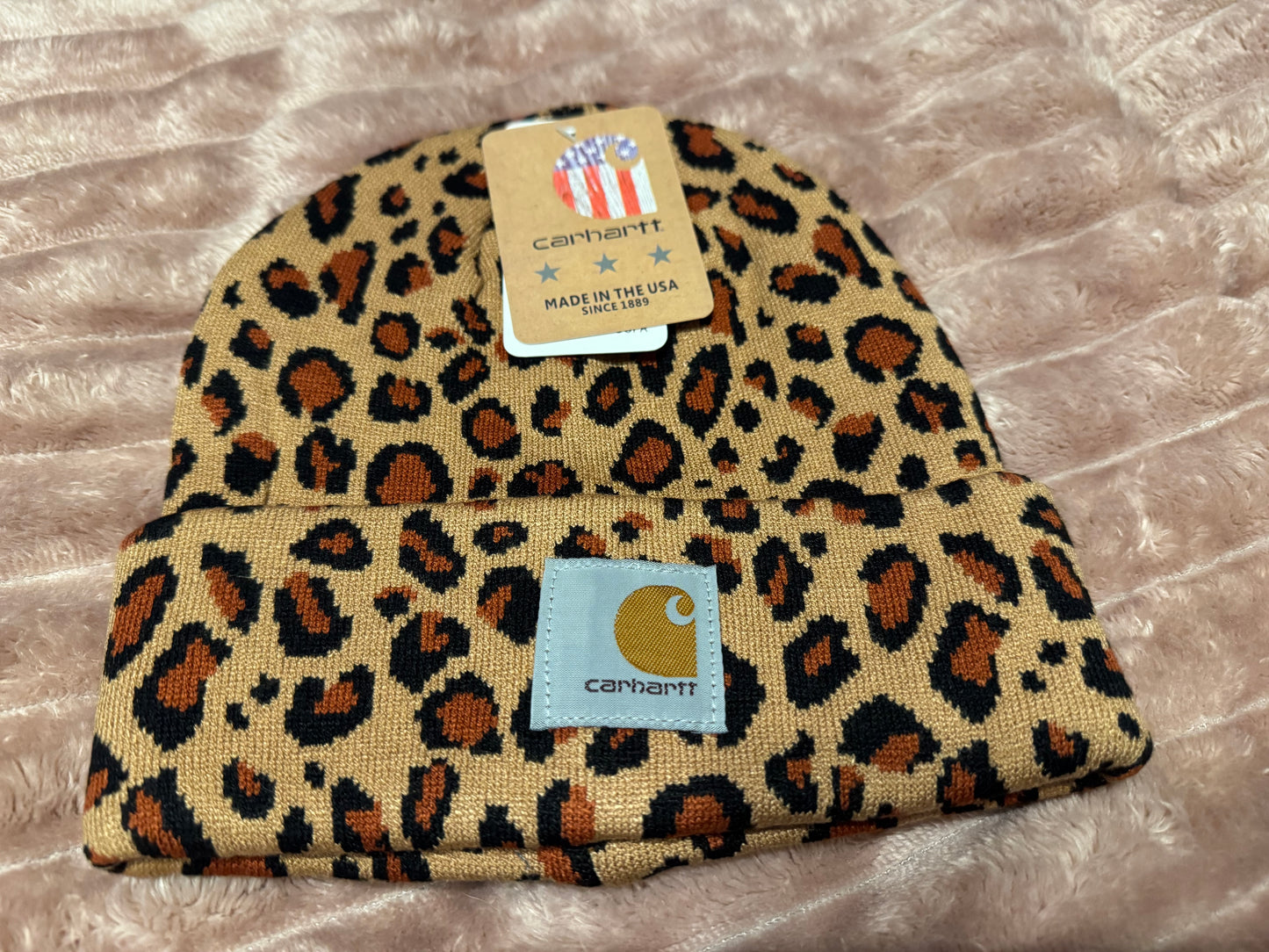Brown Cheetah Carhartt Beanie
