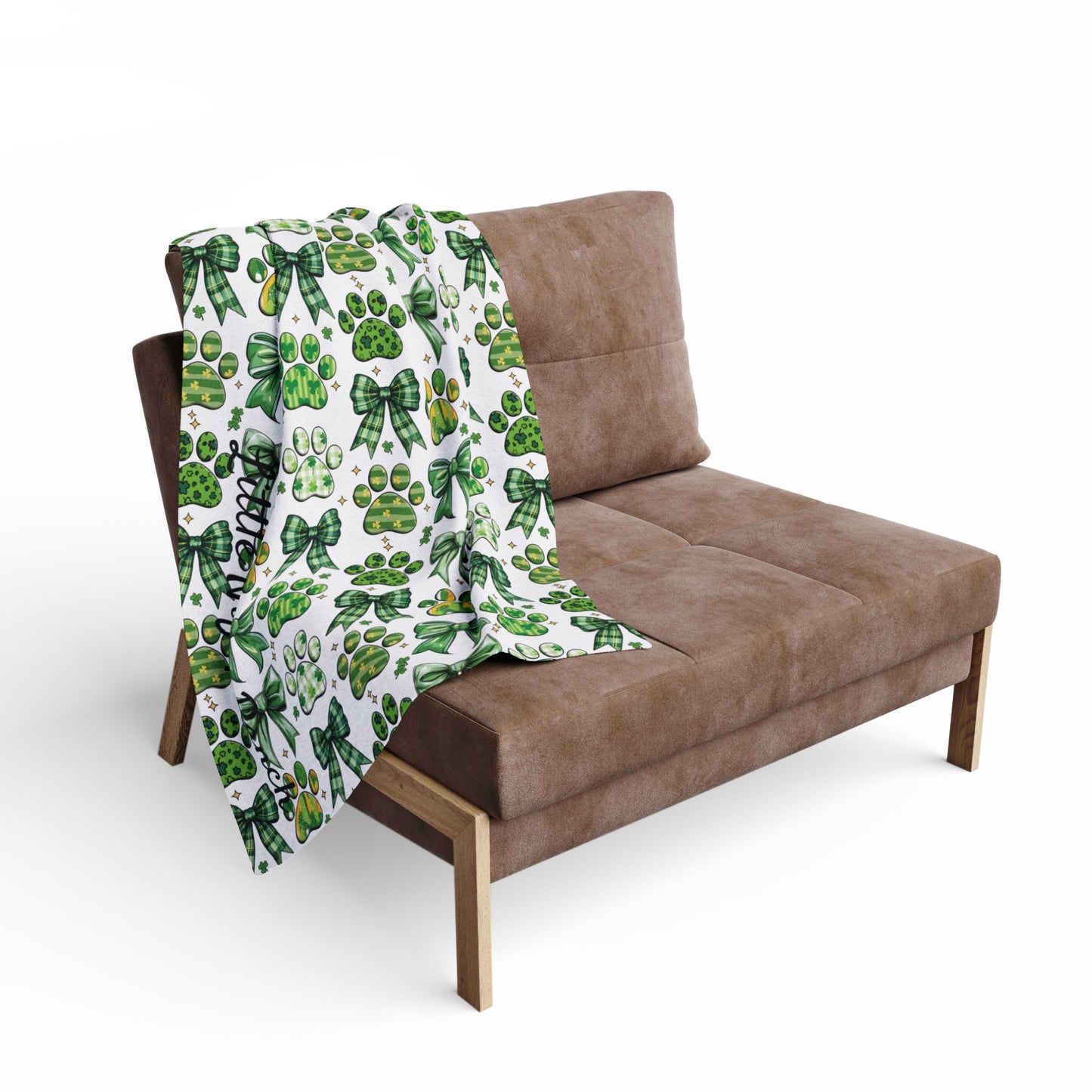St. Patrick's Day Cozy Arctic Fleece Blanket - Paw Prints & Ribbons