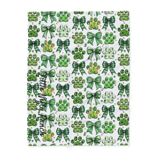 St. Patrick's Day Cozy Arctic Fleece Blanket - Paw Prints & Ribbons