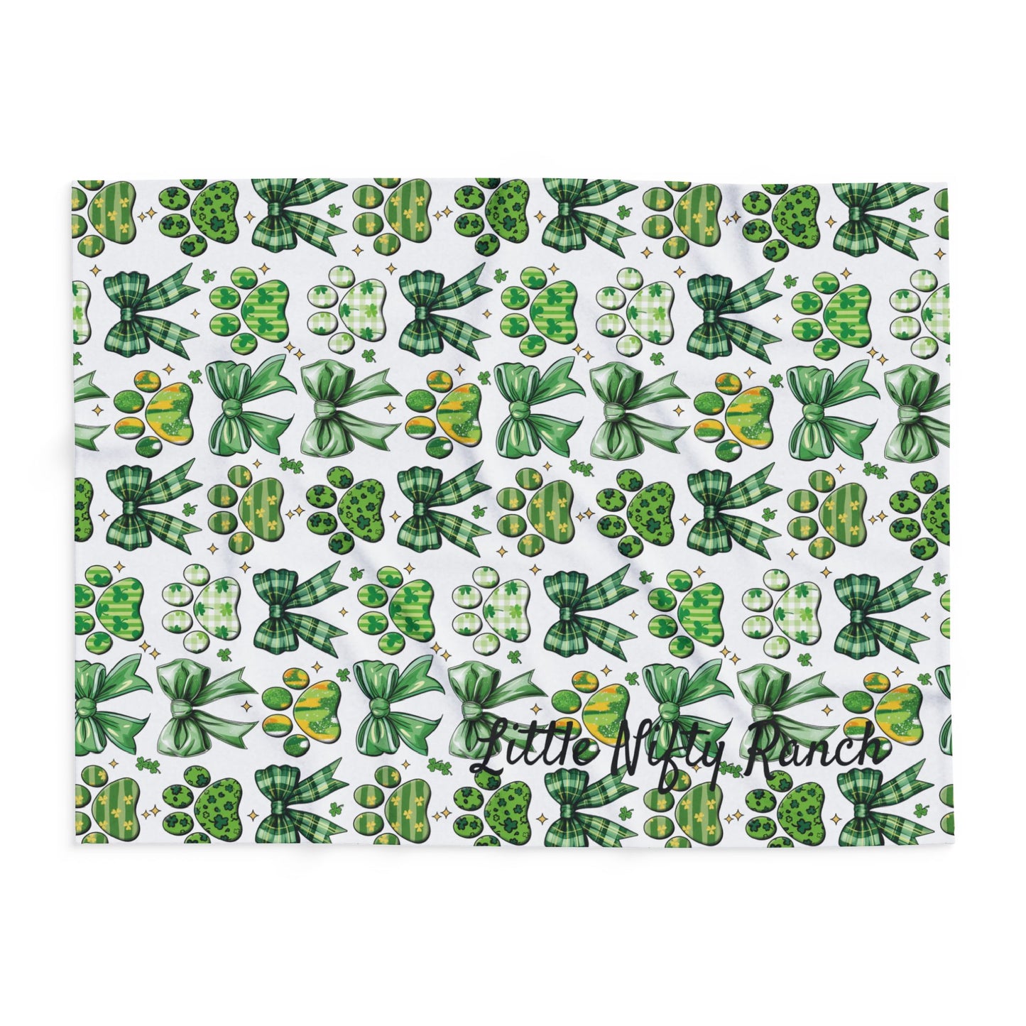 St. Patrick's Day Cozy Arctic Fleece Blanket - Paw Prints & Ribbons